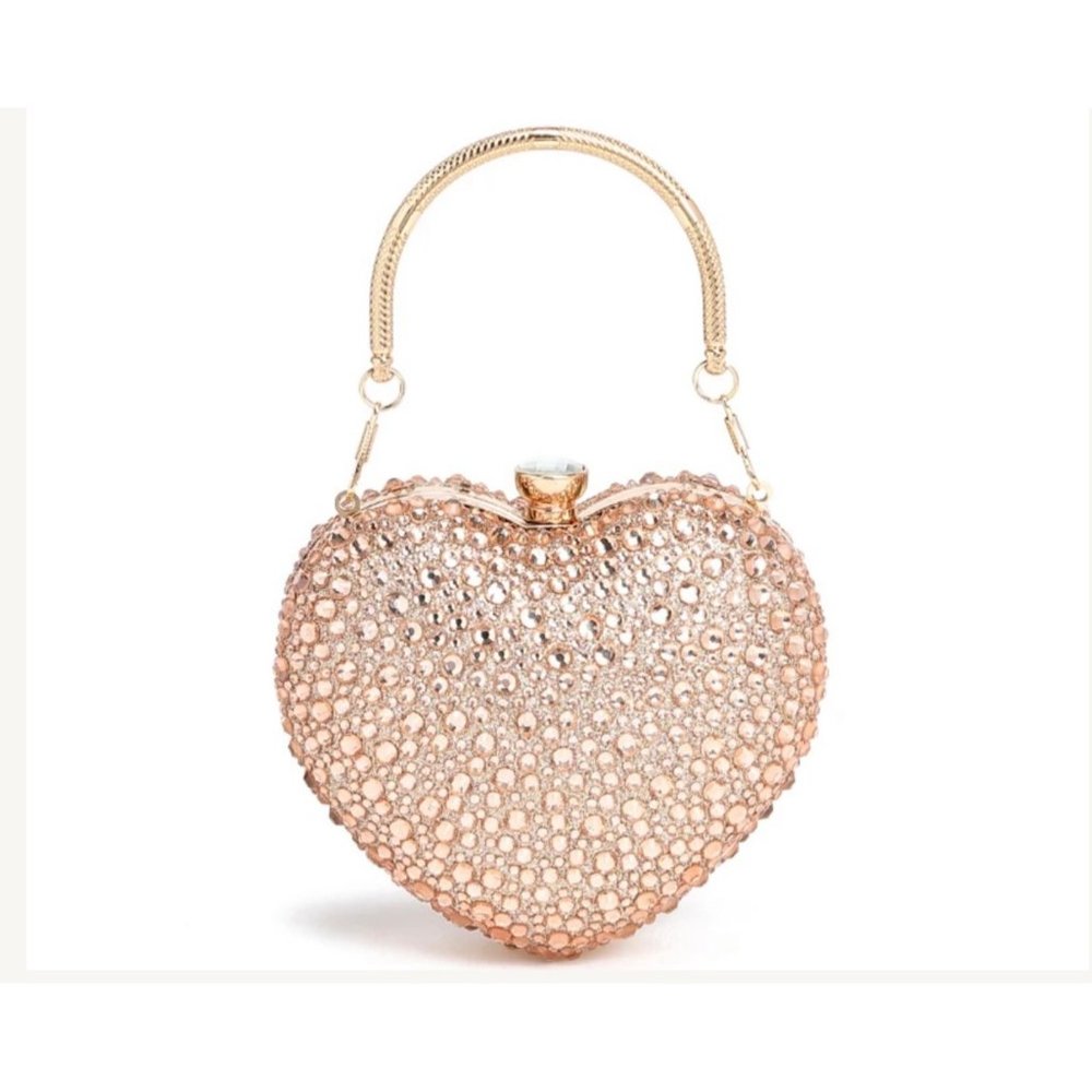 Ramla Golden Heart Shaped Crystal Clutch/Crossbody